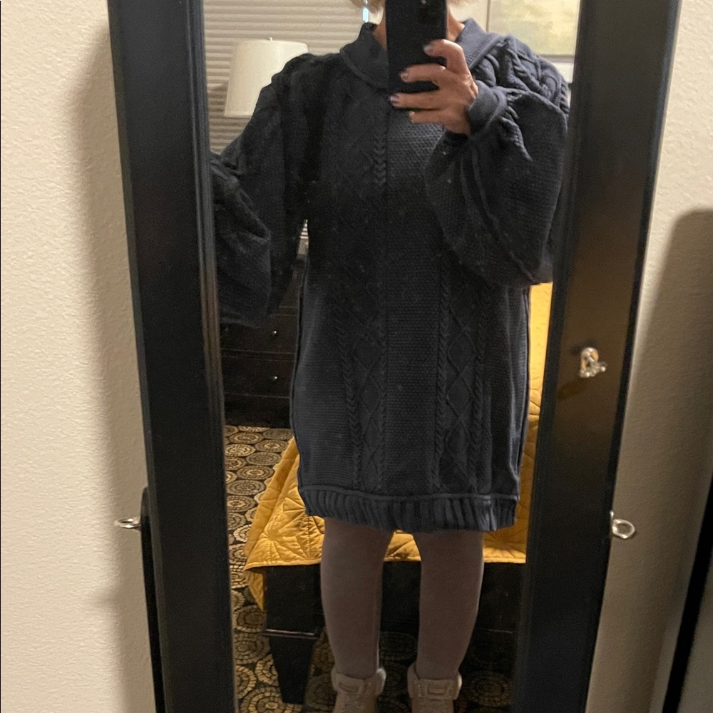 We The Free Navy Cable Knit Turtleneck Sweater